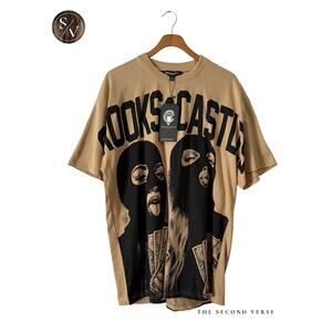 Crooks & Castles Short Sleeve Trouble Makers Graphic T-Shirt Tan Black Large